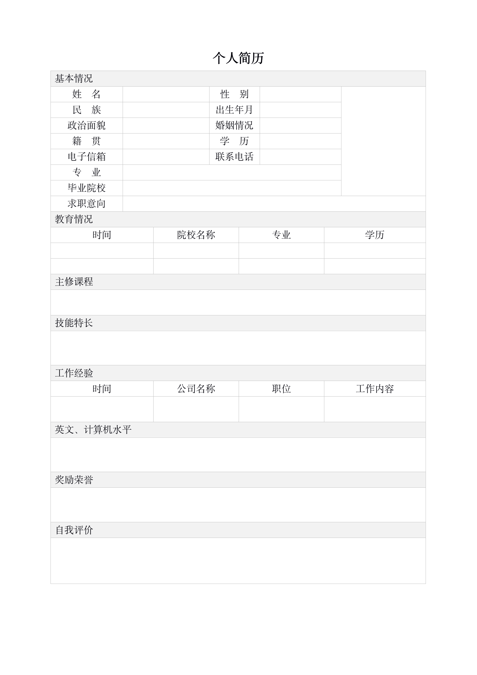 职业生涯规划简历模板