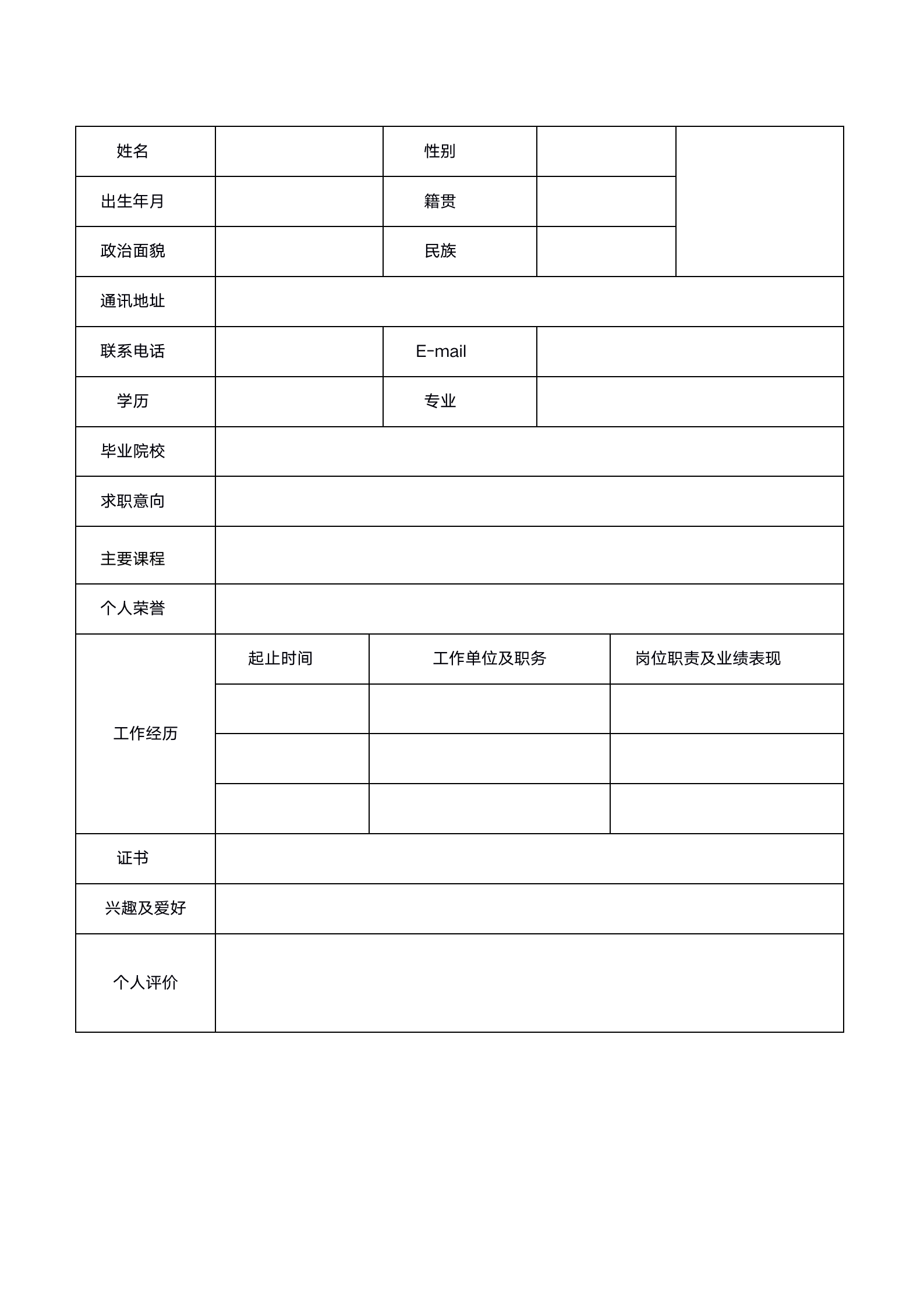 表格简历模板